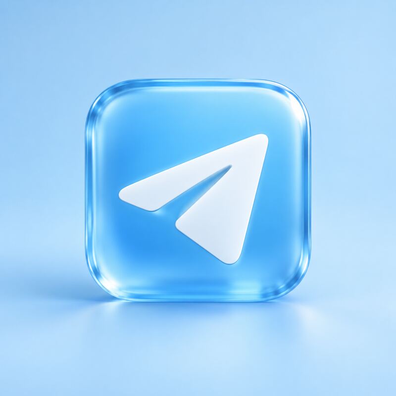 蓝色玻璃质感的 Telegram 纸飞机图标